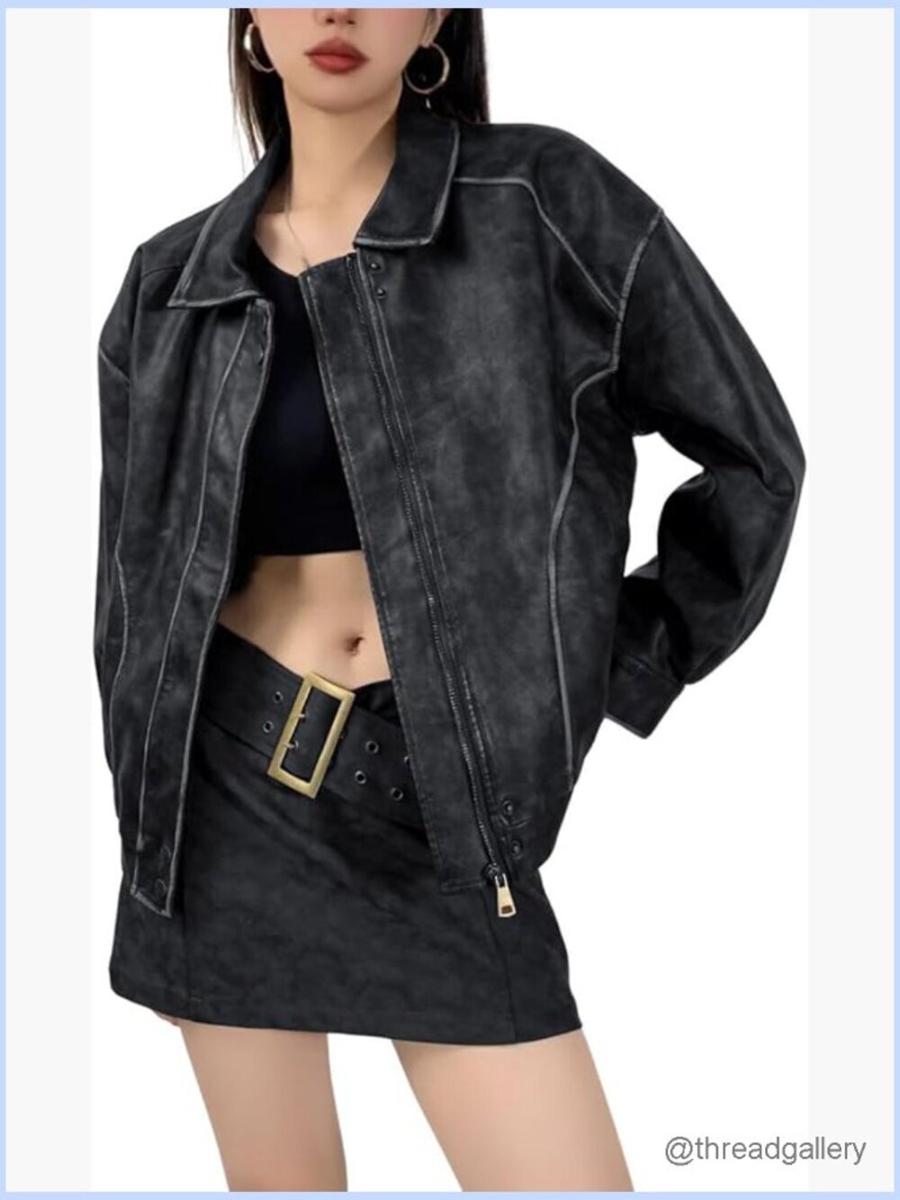 Oversized Faux Leather Bomber Jacket Distressed Motorcycle Coat